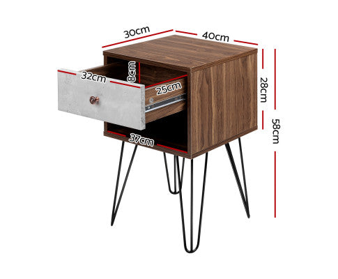 BEDSIDE TABLE NIGHT STAND - GREY & WALNUT