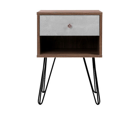 BEDSIDE TABLE NIGHT STAND - GREY & WALNUT