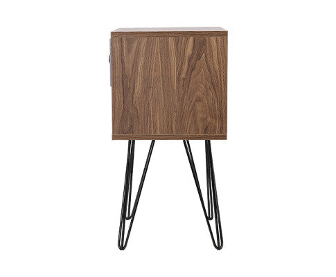 BEDSIDE TABLE NIGHT STAND - GREY & WALNUT