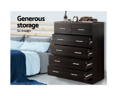TALLBOY 6 DRAWER STORAGE CABINET - WALNUT
