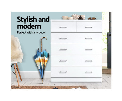 TALLBOY 6 DRAWER STORAGE CABINET - WHITE