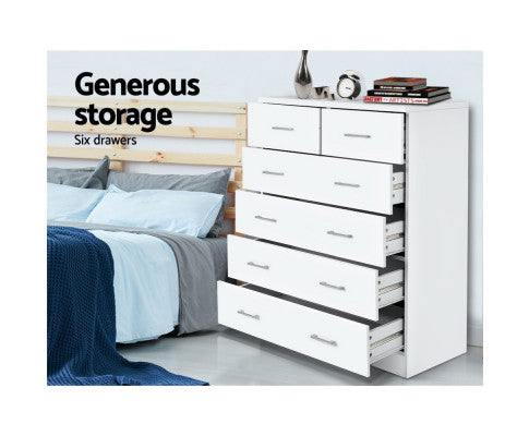 TALLBOY 6 DRAWER STORAGE CABINET - WHITE