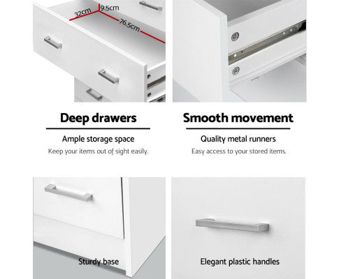 TALLBOY 6 DRAWER STORAGE CABINET - WHITE