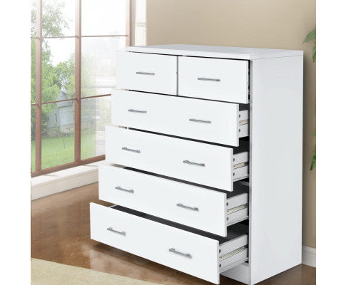 TALLBOY 6 DRAWER STORAGE CABINET - WHITE