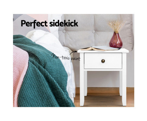 BEDSIDE TABLE NIGHT STAND LACQUER FINISH - WHITE