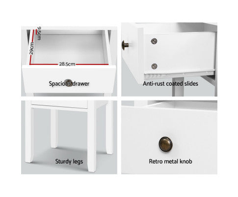 BEDSIDE TABLE NIGHT STAND LACQUER FINISH - WHITE
