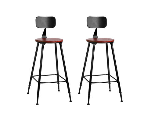 SET OF 2 BAR STOOLS PINE WOOD & METAL - BLACK AND WOOD