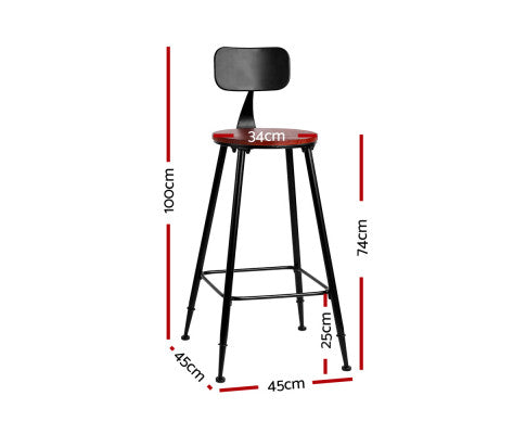 SET OF 2 BAR STOOLS PINE WOOD & METAL - BLACK AND WOOD