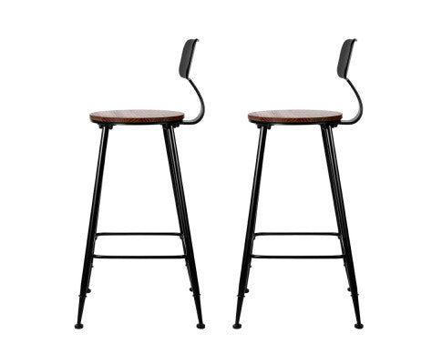SET OF 2 BAR STOOLS PINE WOOD & METAL - BLACK AND WOOD