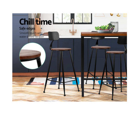 SET OF 2 BAR STOOLS PINE WOOD & METAL - BLACK AND WOOD