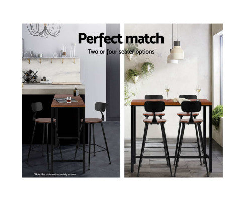 SET OF 2 BAR STOOLS PINE WOOD & METAL - BLACK AND WOOD