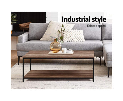 RUSTIC COFFE TABLE WITH METAL FRAME