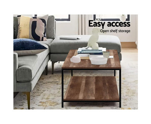 RUSTIC COFFE TABLE WITH METAL FRAME