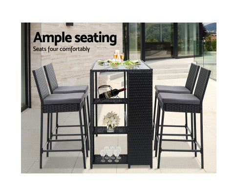 OUTDOOR BAR TABLE AND STOOLS - 5 PIECE
