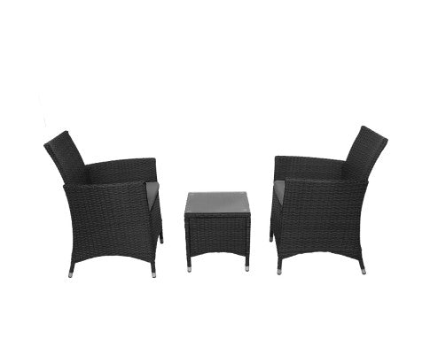 3PCE WICKER OUTDOOR SETTING - BLACK