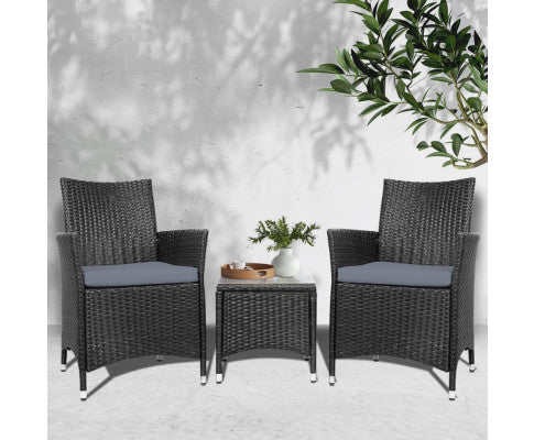 3PCE WICKER OUTDOOR SETTING - BLACK