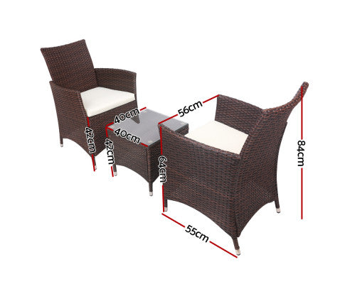 3PCE WICKER OUTDOOR SETTING - BROWN