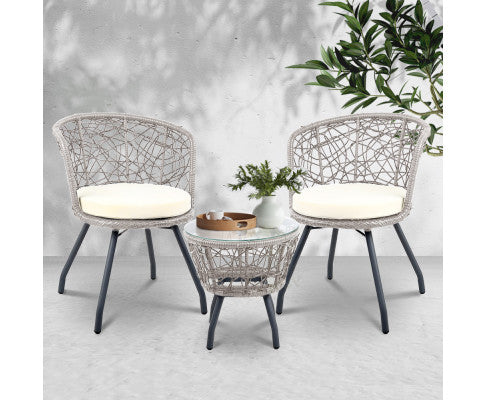 3PCE OUTDOOR PATIO CHAIRS AND TABLE - GREY