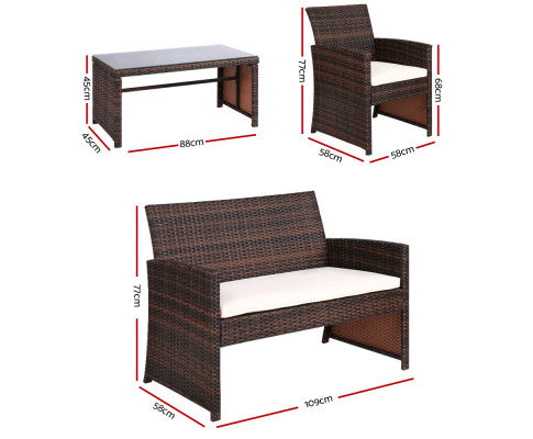4PCE WICKER OUTDOOR TABLE AND CHAIRS- BROWN
