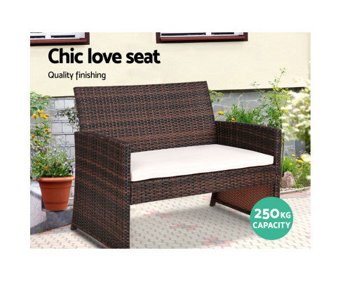 4PCE WICKER OUTDOOR TABLE AND CHAIRS- BROWN