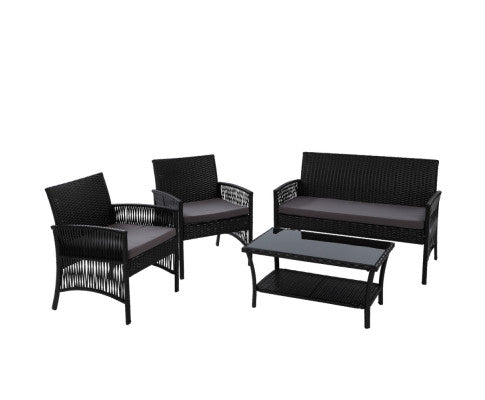 HARP 4PCE WICKER OUTDOOR SETTING - BLACK