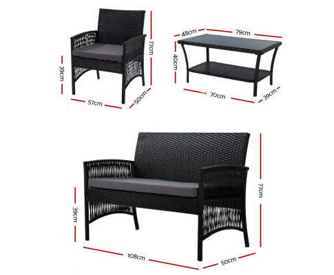 HARP 4PCE WICKER OUTDOOR SETTING - BLACK