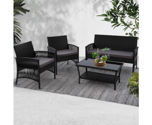 HARP 4PCE WICKER OUTDOOR SETTING - BLACK