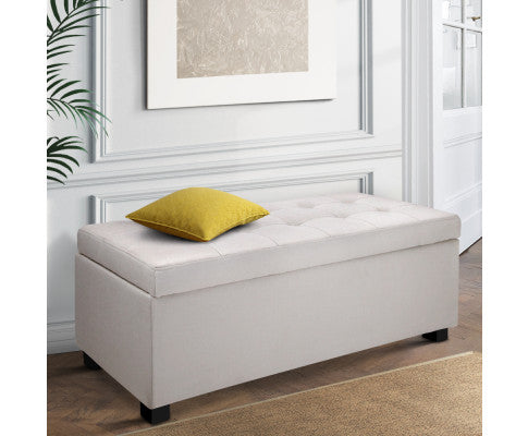 LARGE FABRIC OTTOMAN STORAGE - BEIGE