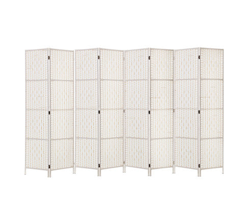 8 PANEL ROOM DIVIDER PRIVACY SCREEN RATTAN - WHITE