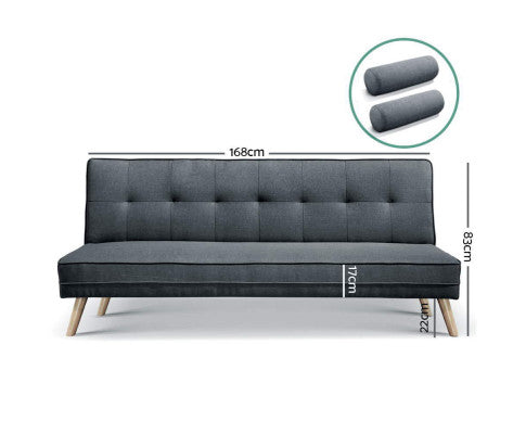 SOFA BED 3 SEATER - CHARCOAL FABRIC