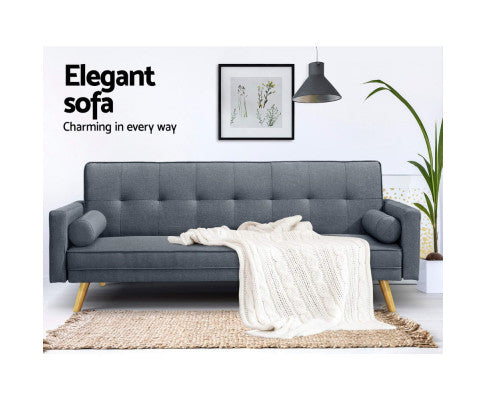 SOFA BED 3 SEATER - CHARCOAL FABRIC