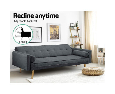 SOFA BED 3 SEATER - CHARCOAL FABRIC