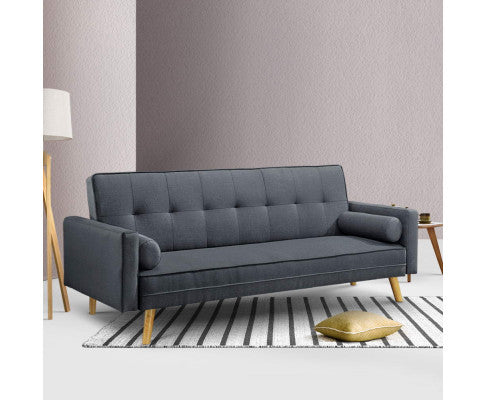 SOFA BED 3 SEATER - CHARCOAL FABRIC