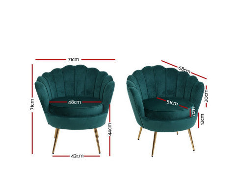 ARM CHAIR RETRO SHELL VELVET GREEN