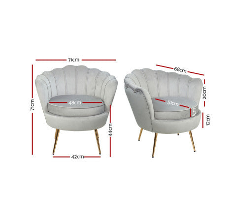 ARM CHAIR RETRO SHELL VELVET GREY