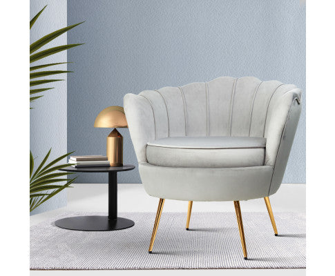 ARM CHAIR RETRO SHELL VELVET GREY