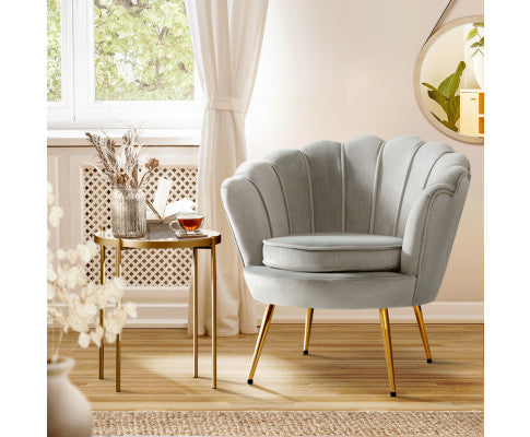 ARM CHAIR RETRO SHELL VELVET GREY