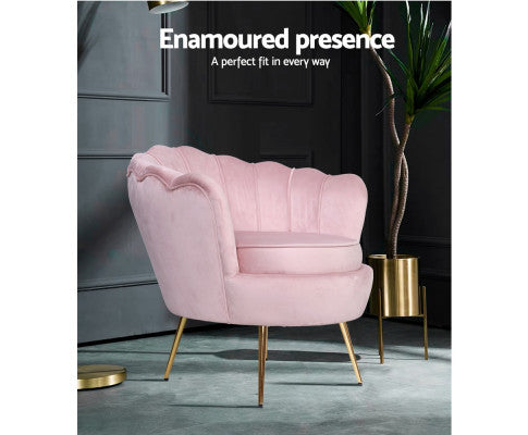 ARM CHAIR RETRO SHELL VELVET PINK