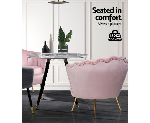 ARM CHAIR RETRO SHELL VELVET PINK