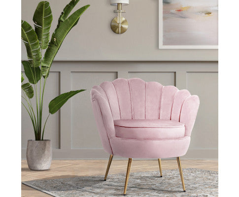 ARM CHAIR RETRO SHELL VELVET PINK