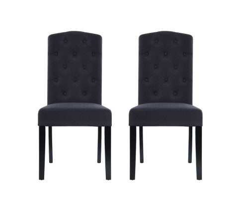 FRENCH PROVINCIAL FABRIC DINING CHAIR - SET OF 2 GREY