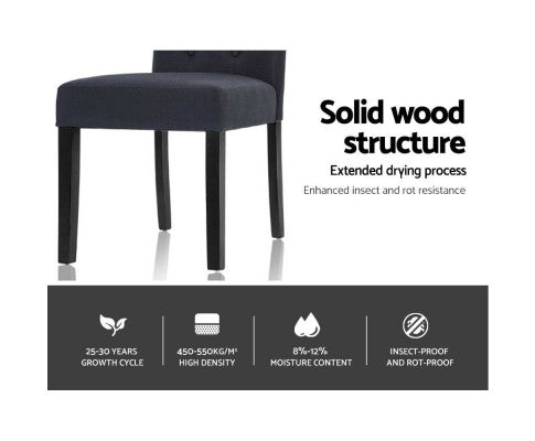 FRENCH PROVINCIAL FABRIC DINING CHAIR - SET OF 2 GREY