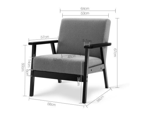 SKANE ARM CHAIR FABRIC - BLACK & GREY