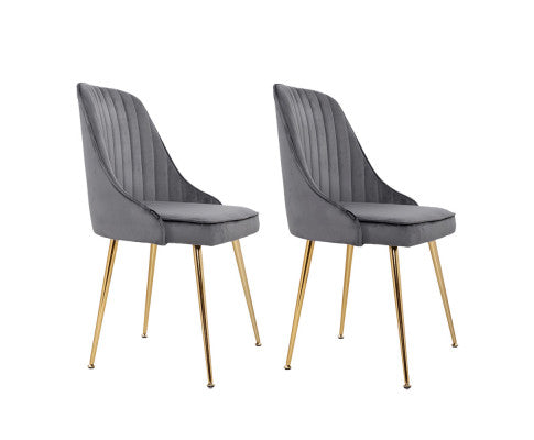 RETRO VELVET DINING CHAIR - GREY (SET OF 2)