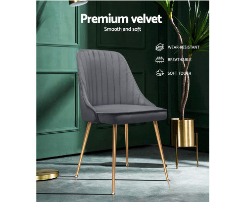 RETRO VELVET DINING CHAIR - GREY (SET OF 2)