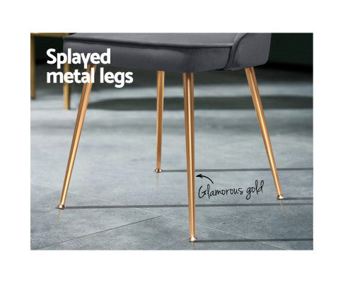 RETRO VELVET DINING CHAIR - GREY (SET OF 2)