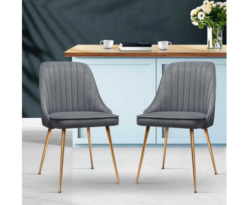 RETRO VELVET DINING CHAIR - GREY (SET OF 2)