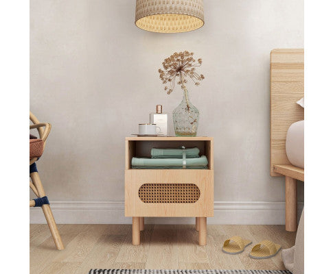 RATTAN BEDSIDE TABLE IN MAPLE