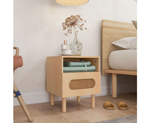 RATTAN BEDSIDE TABLE IN MAPLE