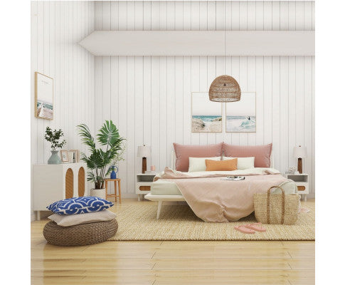 RATTAN BEDSIDE TABLE IN WHITE